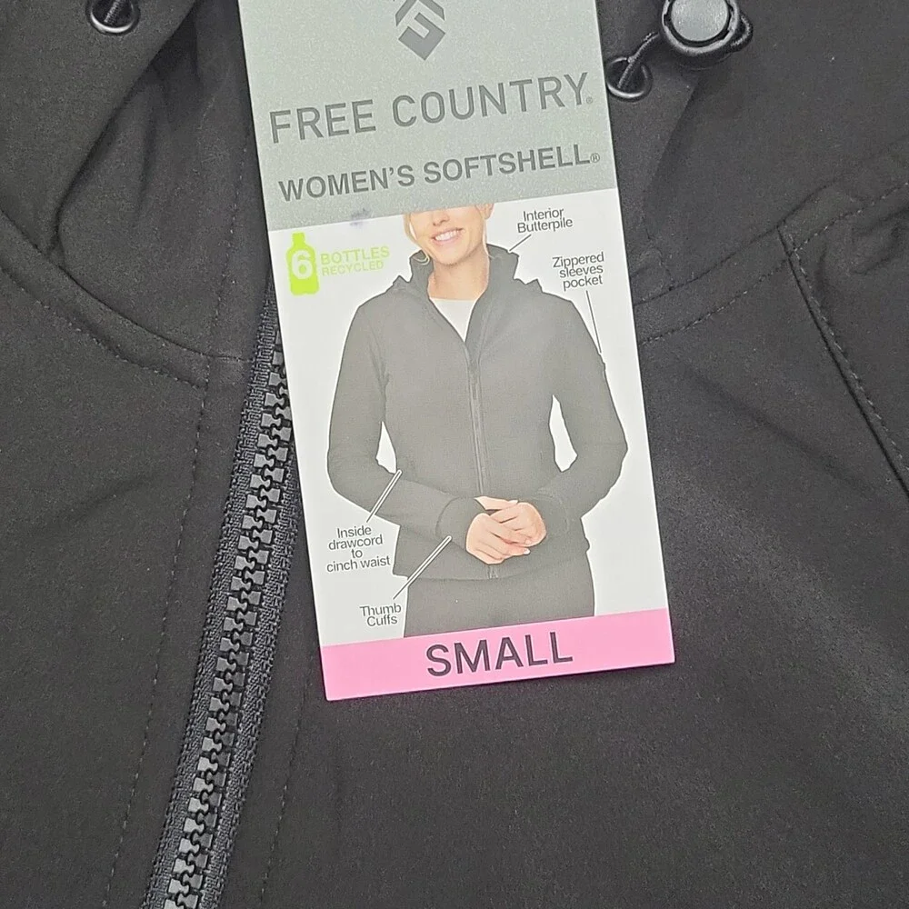 Free Country Womens Black Softshell Hooded Jacket Zip Pockets Size S 4/6